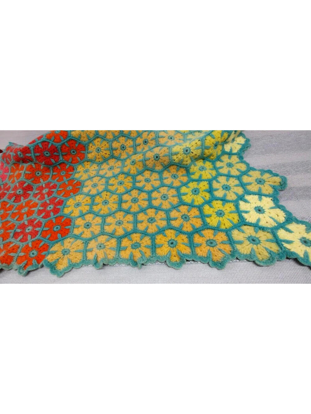 Granny Wool 70s Blanket Crochet Psychedelic Rainbow Multicolor Shades Handmade